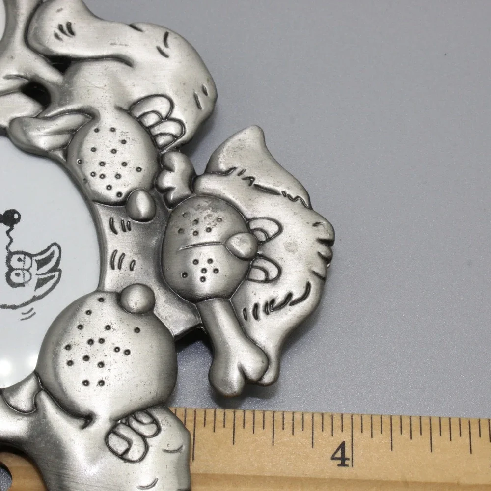 Pewter Dog Multi Photo Frame 4 Opening Puppy Cartoon Silver Tabletop Decor